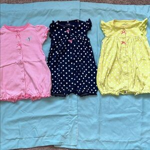 Set of Three Baby Rompers - Pink, Navy, and Yellow